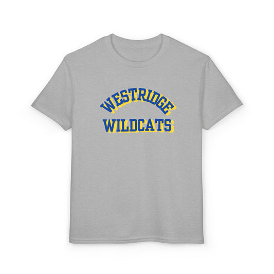 Kids Unisex DryBlend T-Shirt Westridge Wildcat (Blue/Yellow Curved Logo)