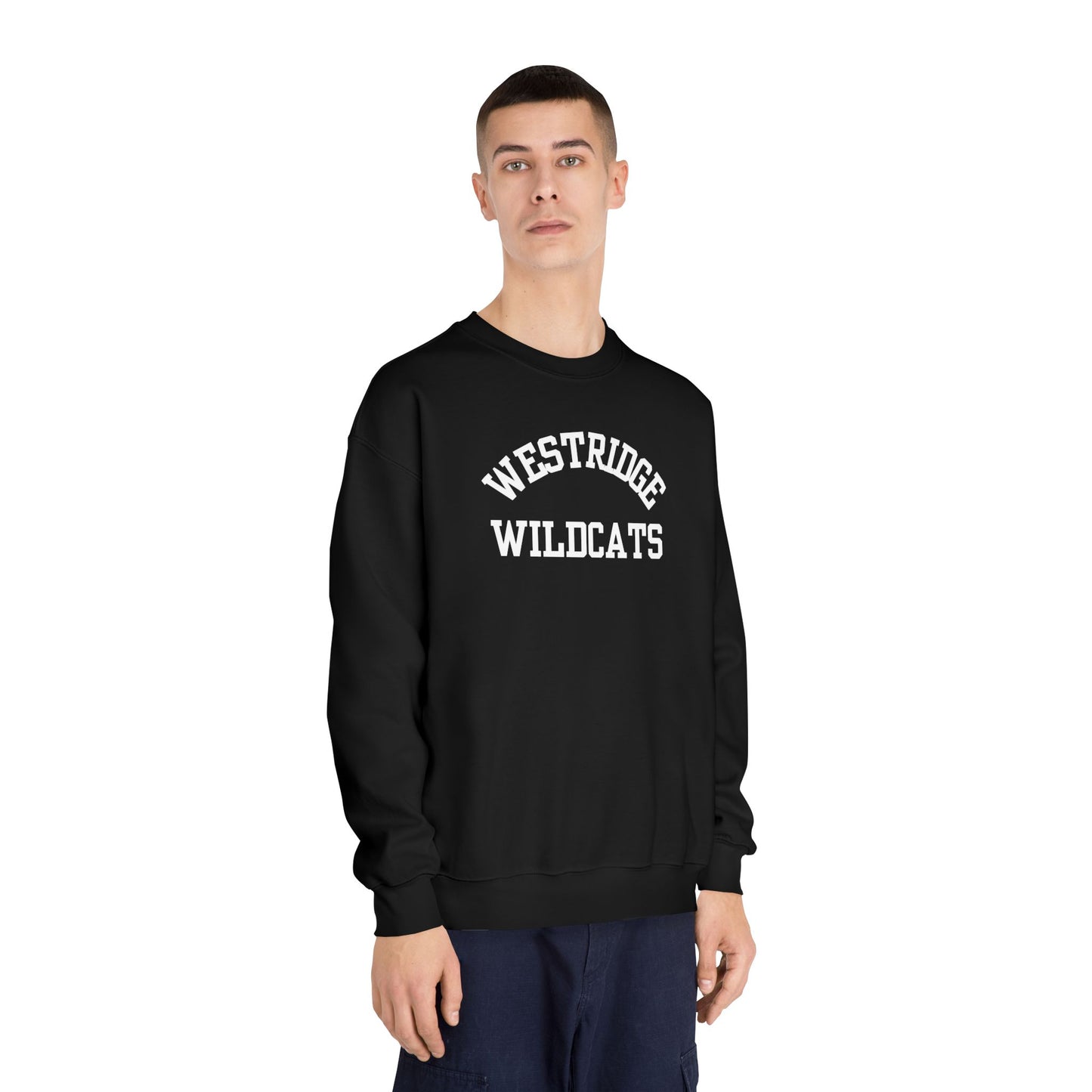 Adult Unisex DryBlend Crewneck Sweatshirt Westridge Wildcat (White Curved Logo)