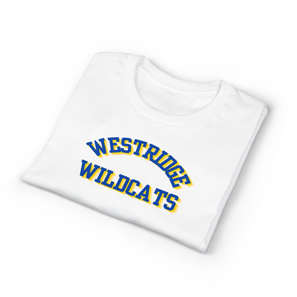 Adult Unisex DryBlend T-Shirt Westridge Wildcat (Blue/Yellow Curved Logo)