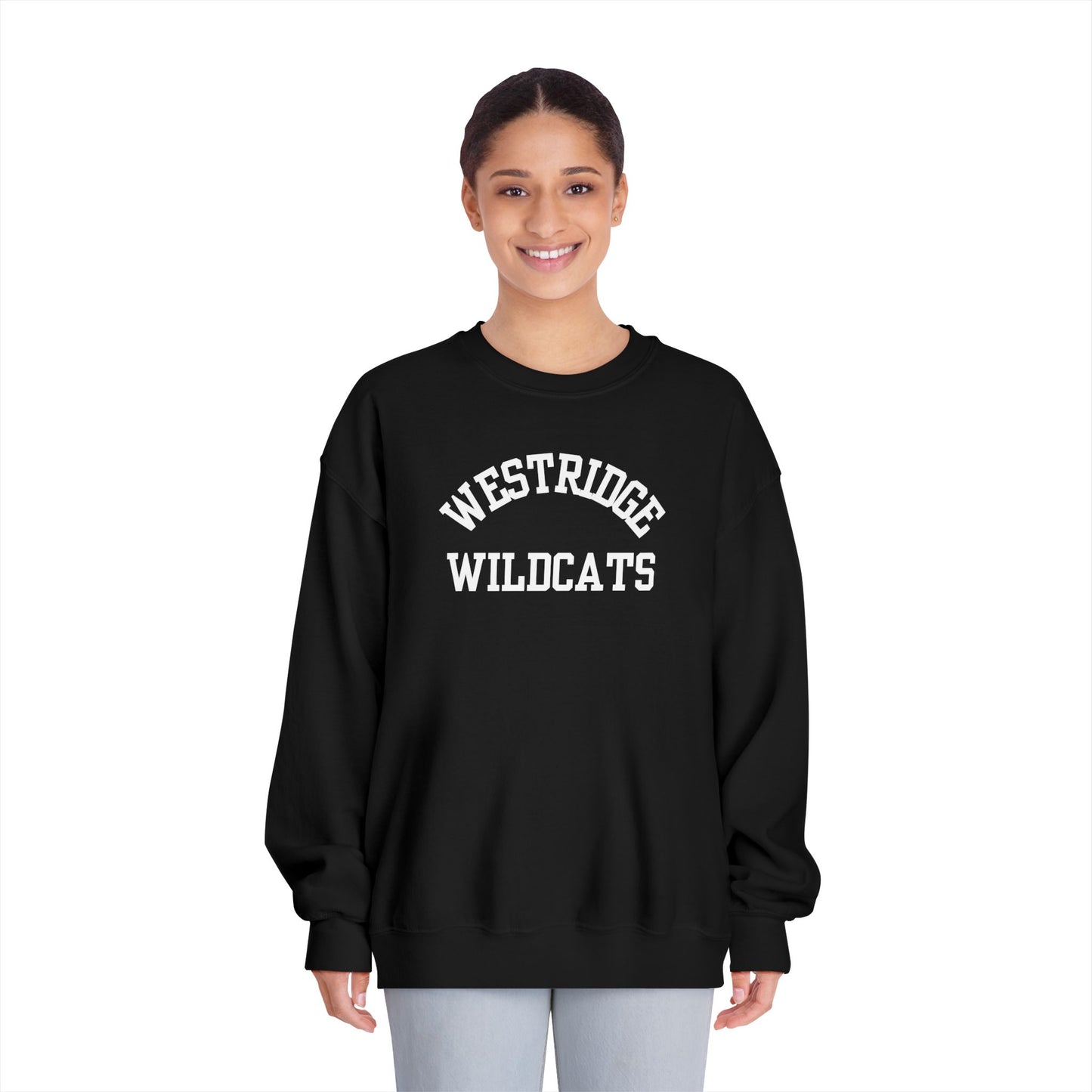 Adult Unisex DryBlend Crewneck Sweatshirt Westridge Wildcat (White Curved Logo)