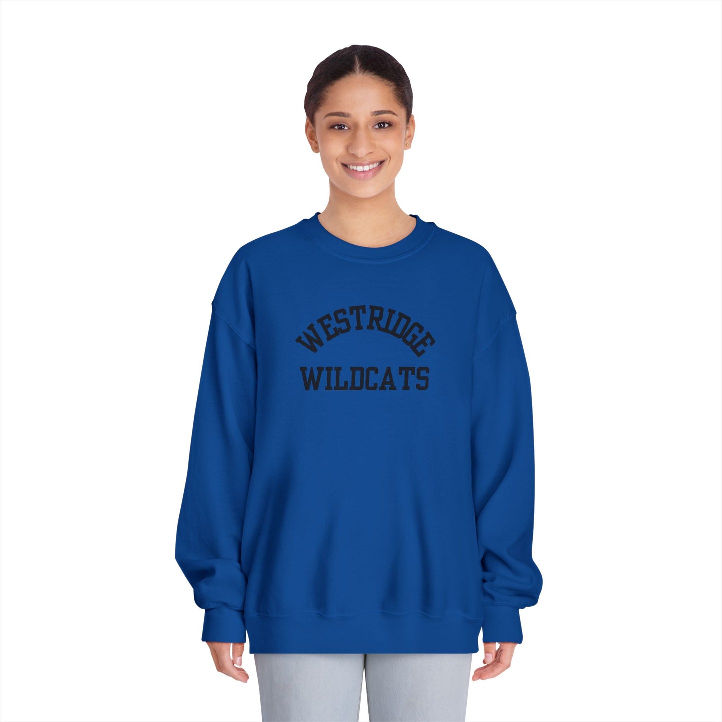 Westridge Wildcat Unisex Adult DryBlend Crewneck Sweatshirt (Black Curved Logo)
