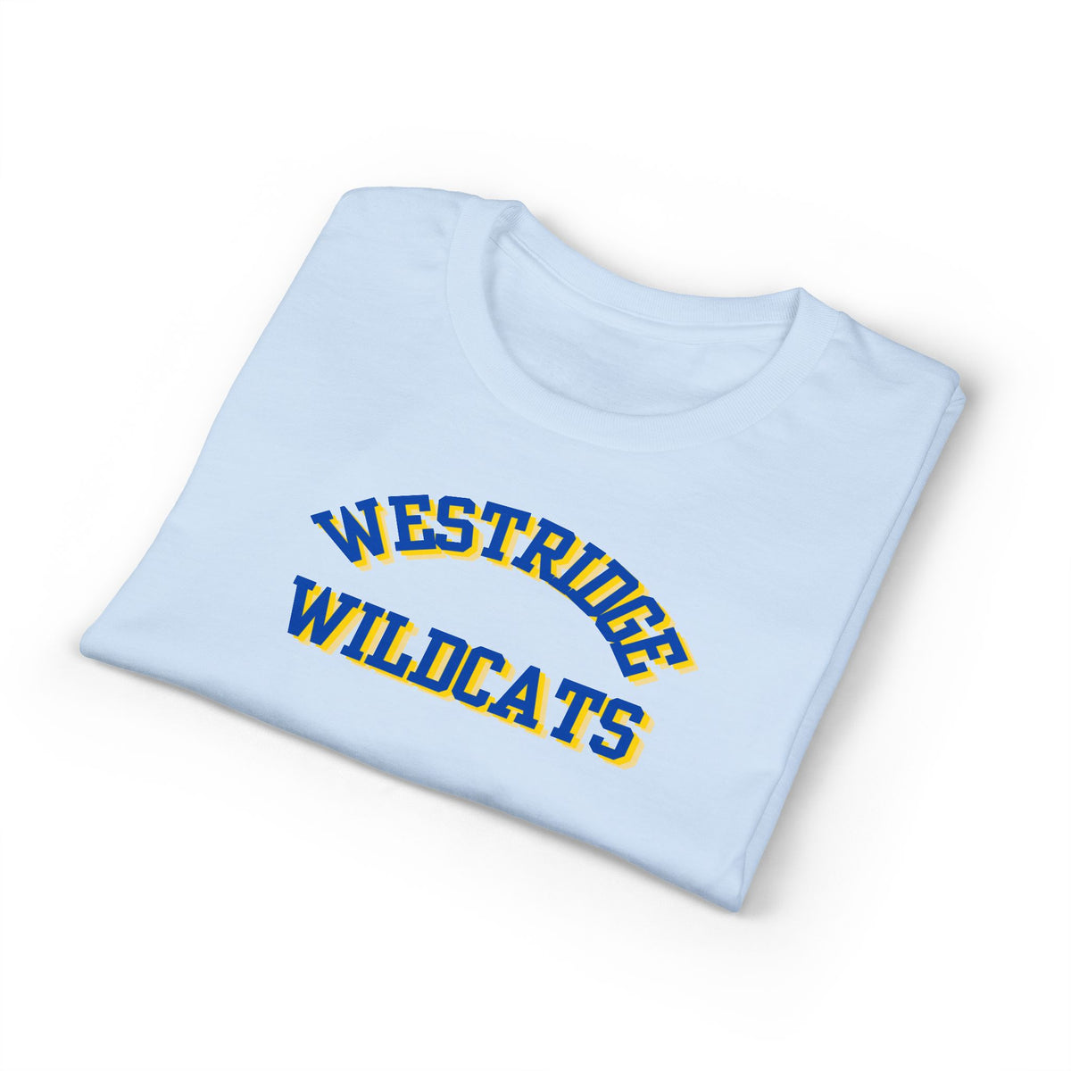 Adult Unisex DryBlend T-Shirt Westridge Wildcat (Blue/Yellow Curved Logo)
