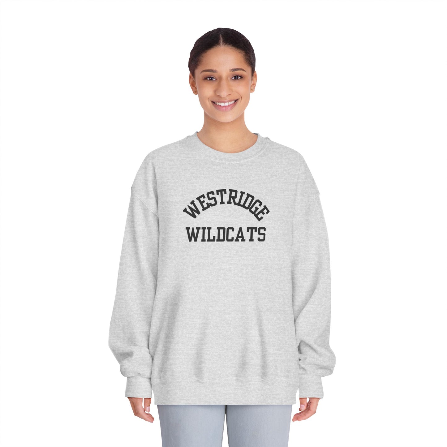 Westridge Wildcat Unisex Adult DryBlend Crewneck Sweatshirt (Black Curved Logo)