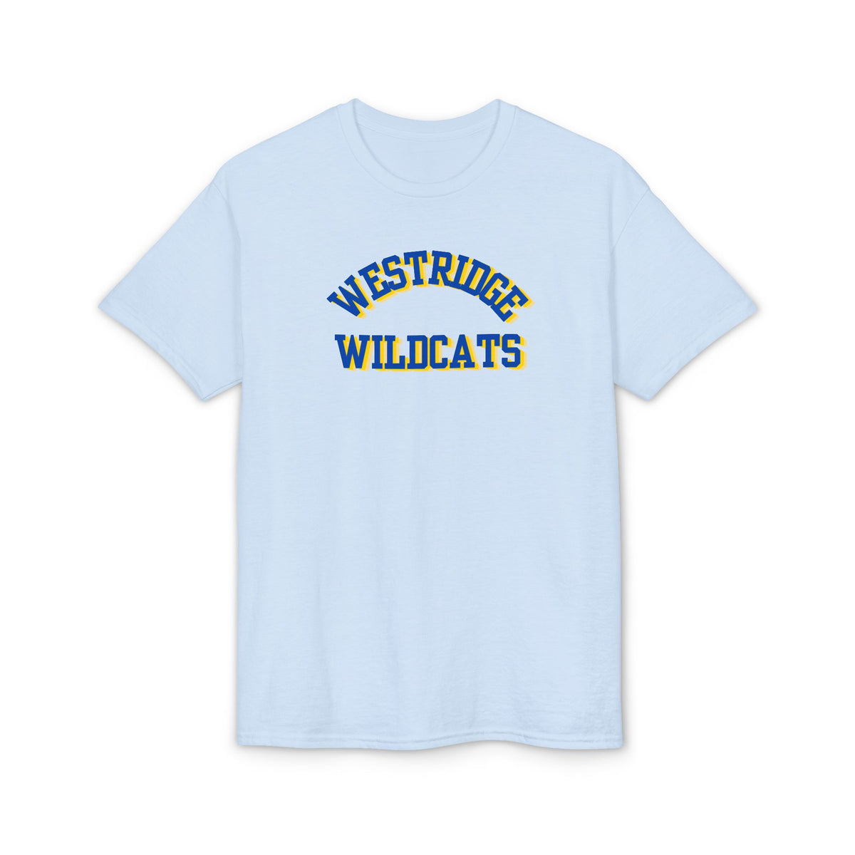 Adult Unisex DryBlend T-Shirt Westridge Wildcat (Blue/Yellow Curved Logo)