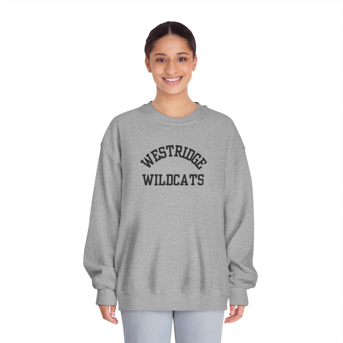 Westridge Wildcat Unisex Adult DryBlend Crewneck Sweatshirt (Black Curved Logo)