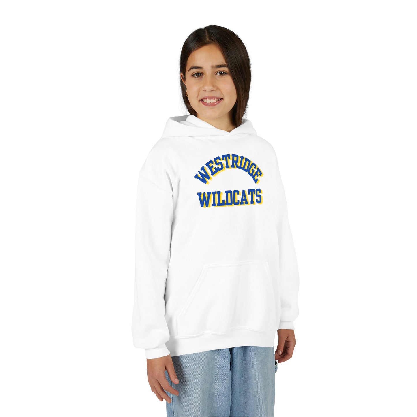 Kids Unisex Hoodie Westridge Wildcat (Blue/Yellow Curved Logo)