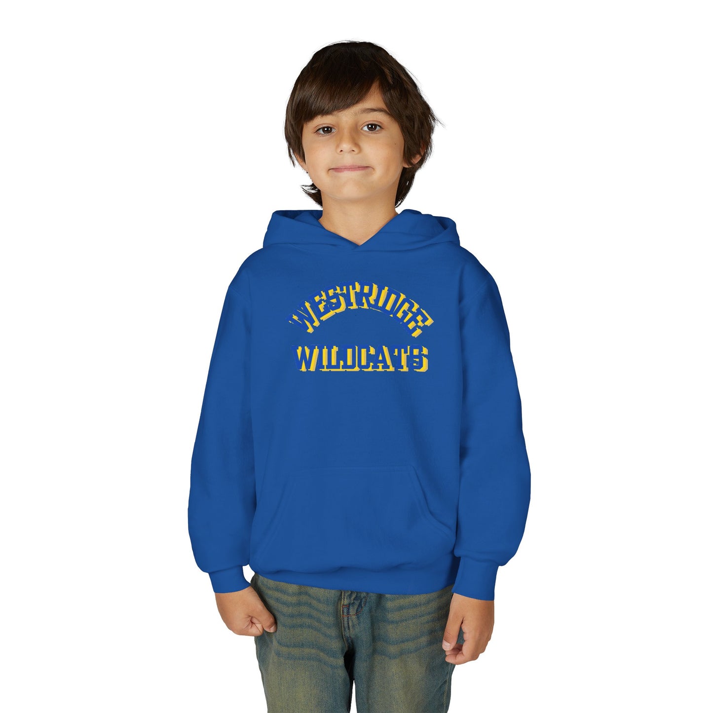 Kids Unisex Hoodie Westridge Wildcat (Blue/Yellow Curved Logo)