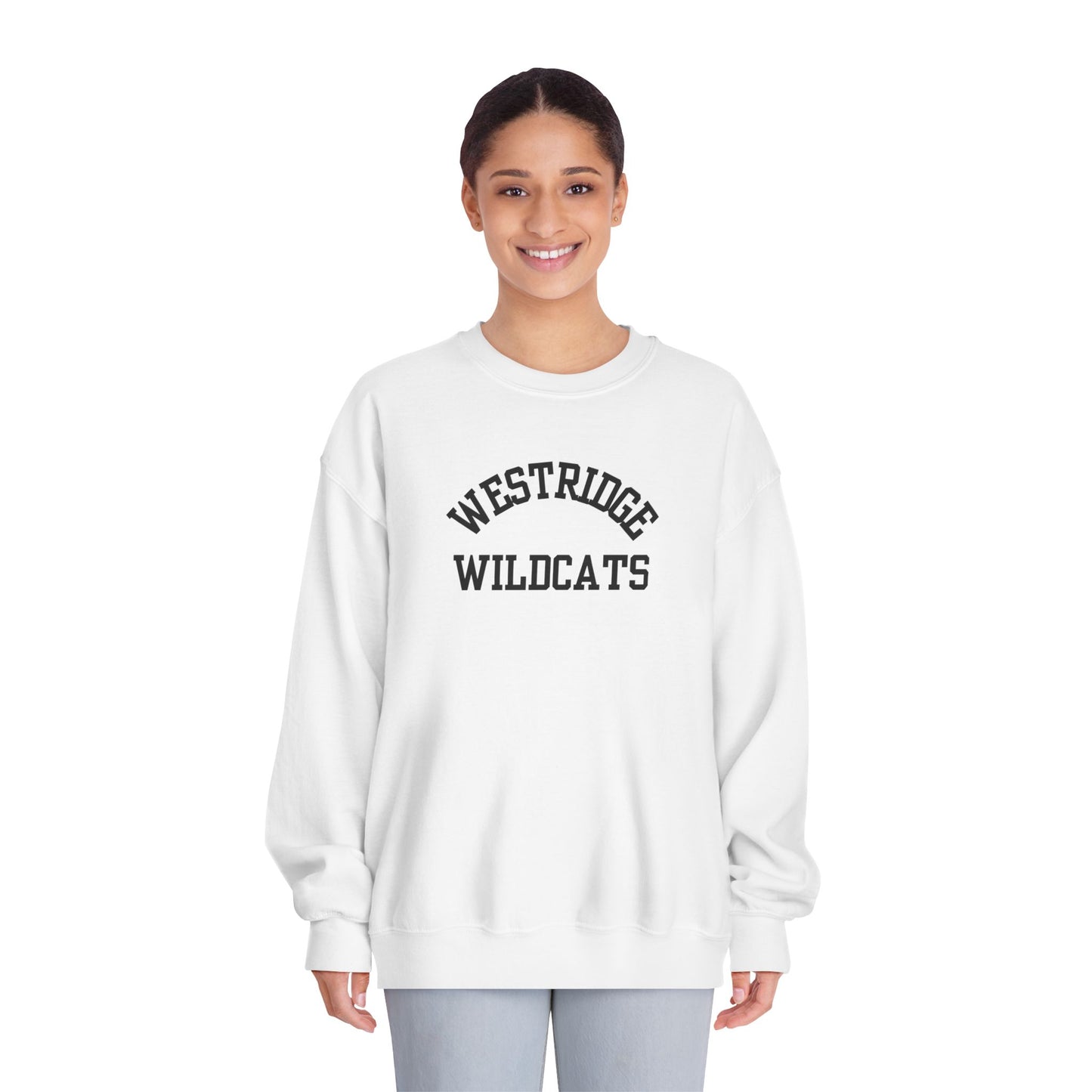 Westridge Wildcat Unisex Adult DryBlend Crewneck Sweatshirt (Black Curved Logo)