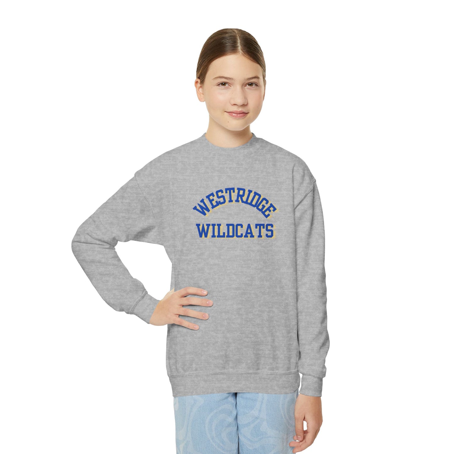 Kids Unisex Crewneck Sweatshirt (Blue/Yellow Curved Print)