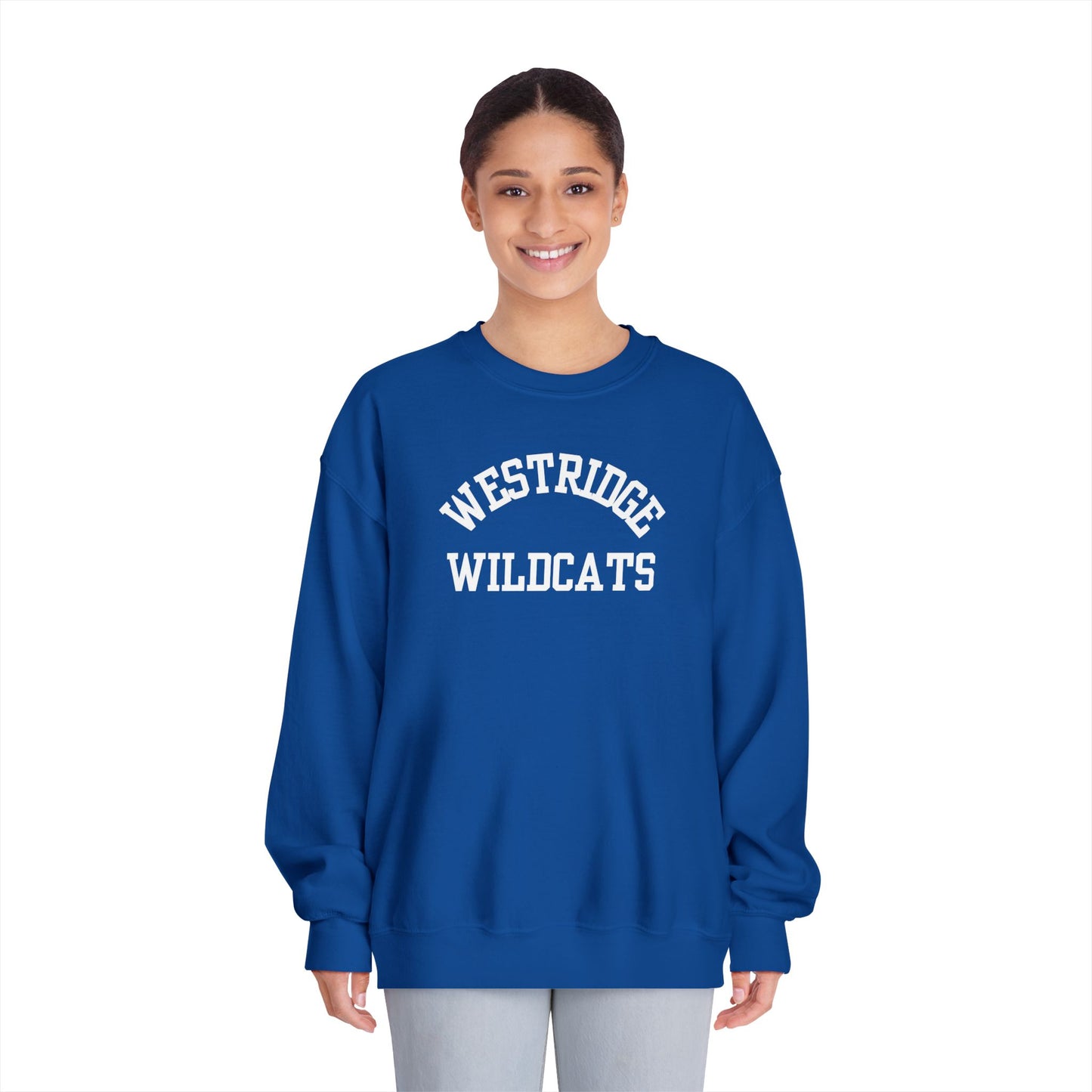 Adult Unisex DryBlend Crewneck Sweatshirt Westridge Wildcat (White Curved Logo)