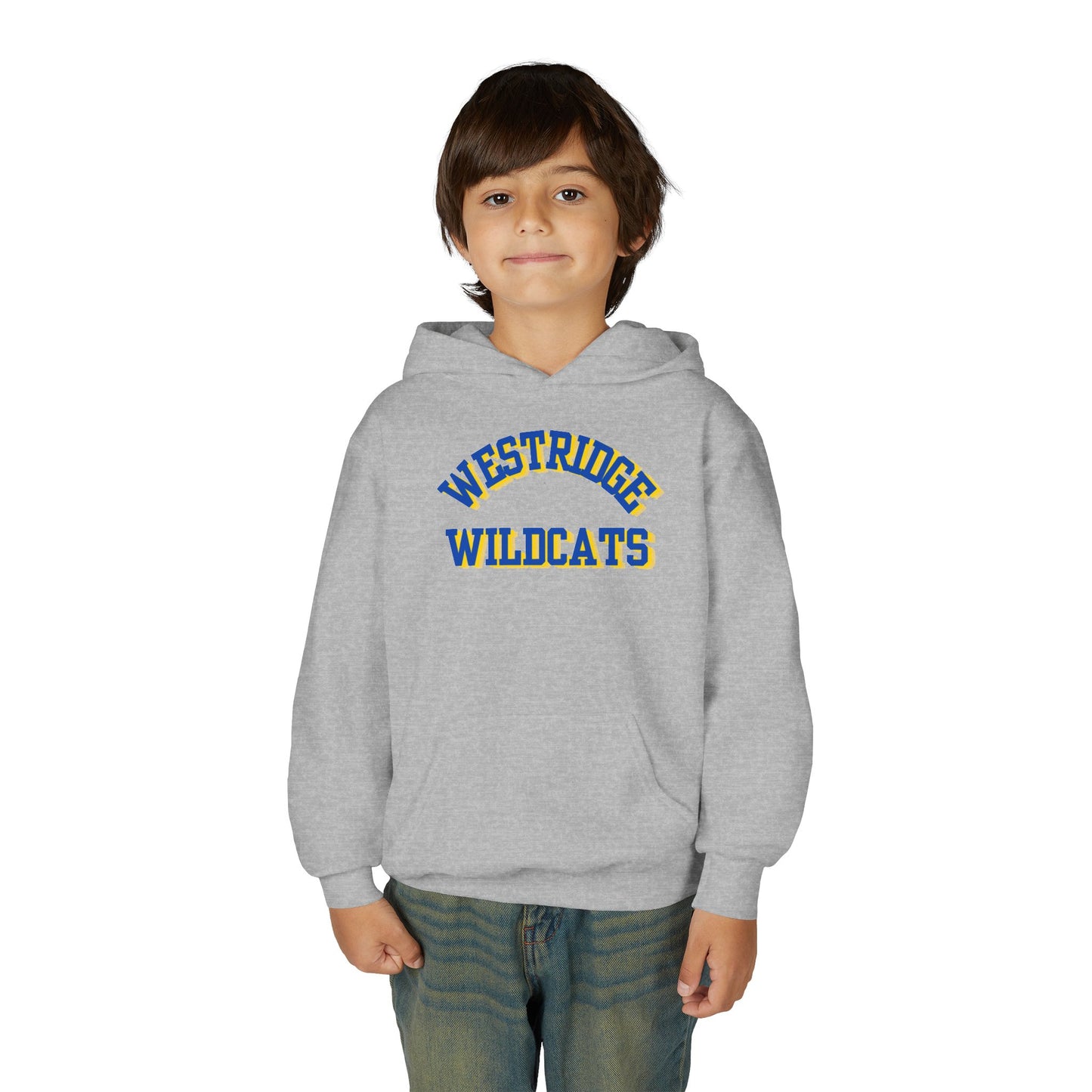 Kids Unisex Hoodie Westridge Wildcat (Blue/Yellow Curved Logo)