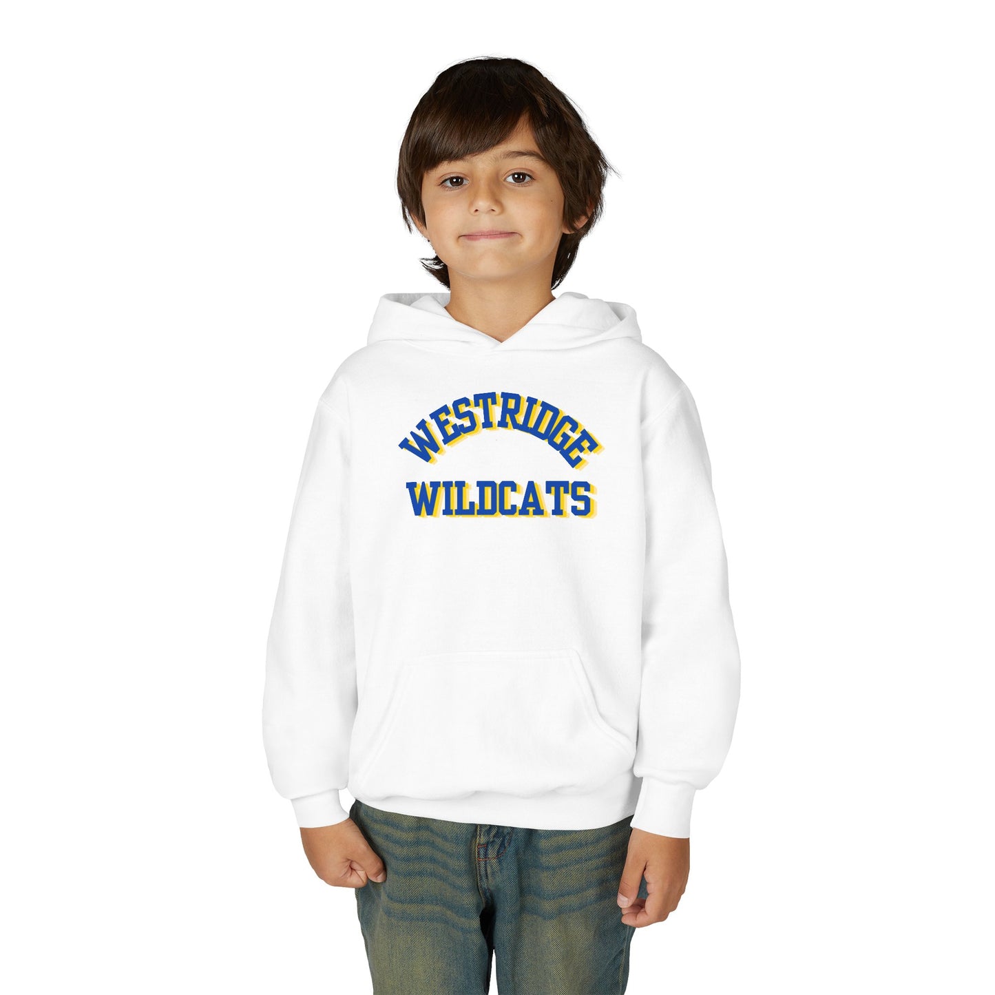 Kids Unisex Hoodie Westridge Wildcat (Blue/Yellow Curved Logo)