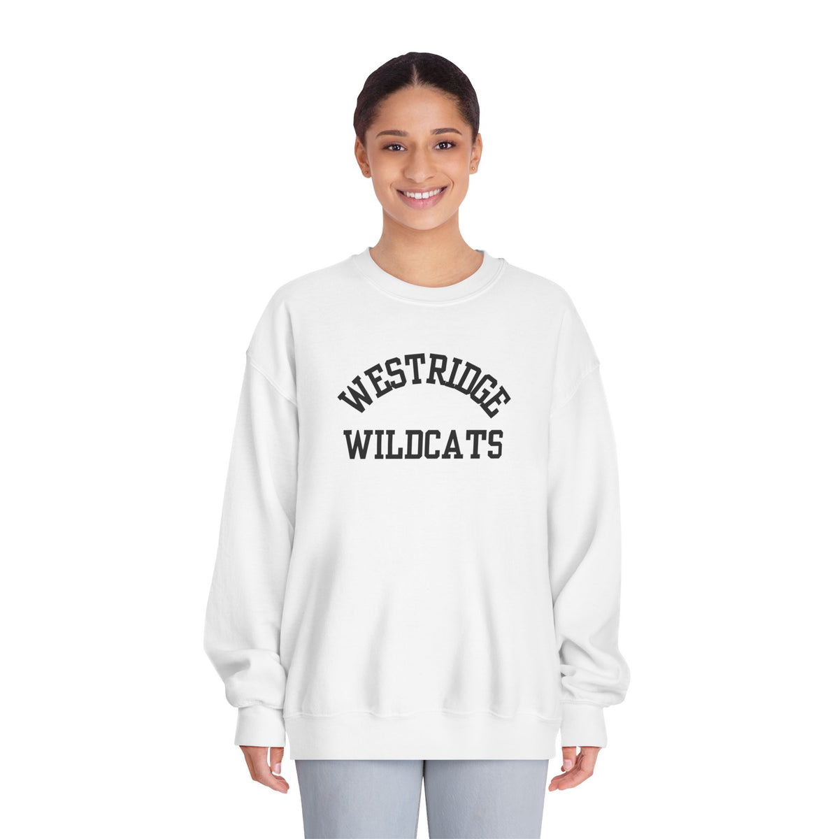 Adult Unisex DryBlend Crewneck Sweatshirt Westridge Wildcat (Black Curved Logo)