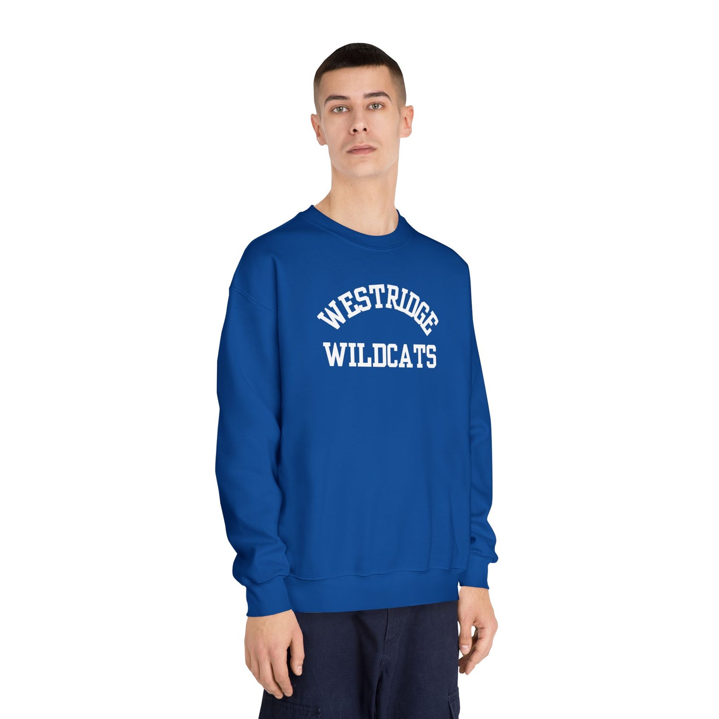 Adult Unisex DryBlend Crewneck Sweatshirt Westridge Wildcat (White Curved Logo)