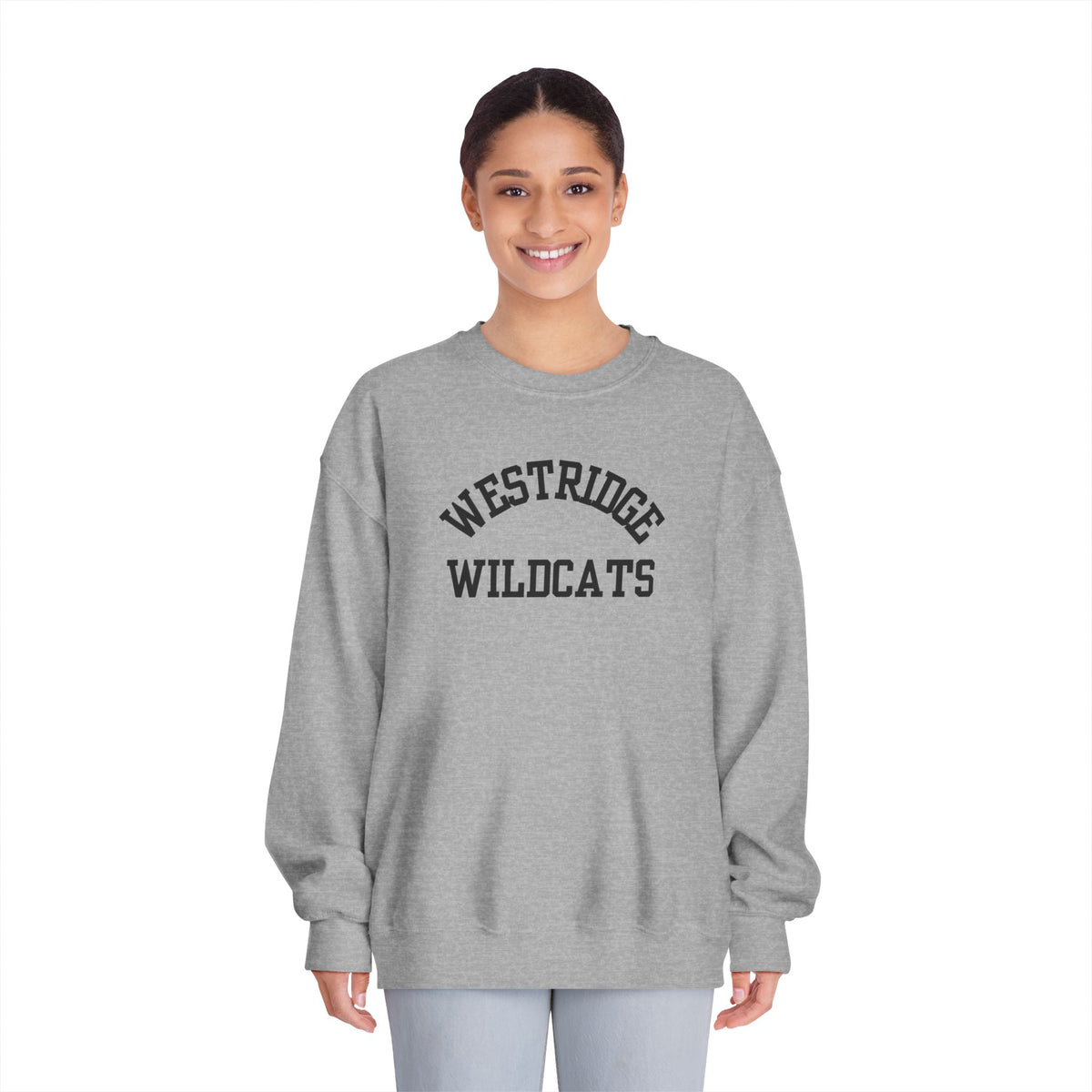 Adult Unisex DryBlend Crewneck Sweatshirt Westridge Wildcat (Black Curved Logo)