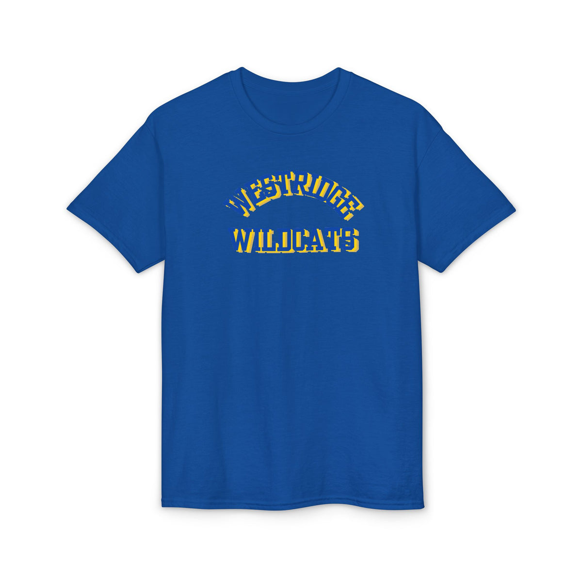 Adult Unisex DryBlend T-Shirt Westridge Wildcat (Blue/Yellow Curved Logo)