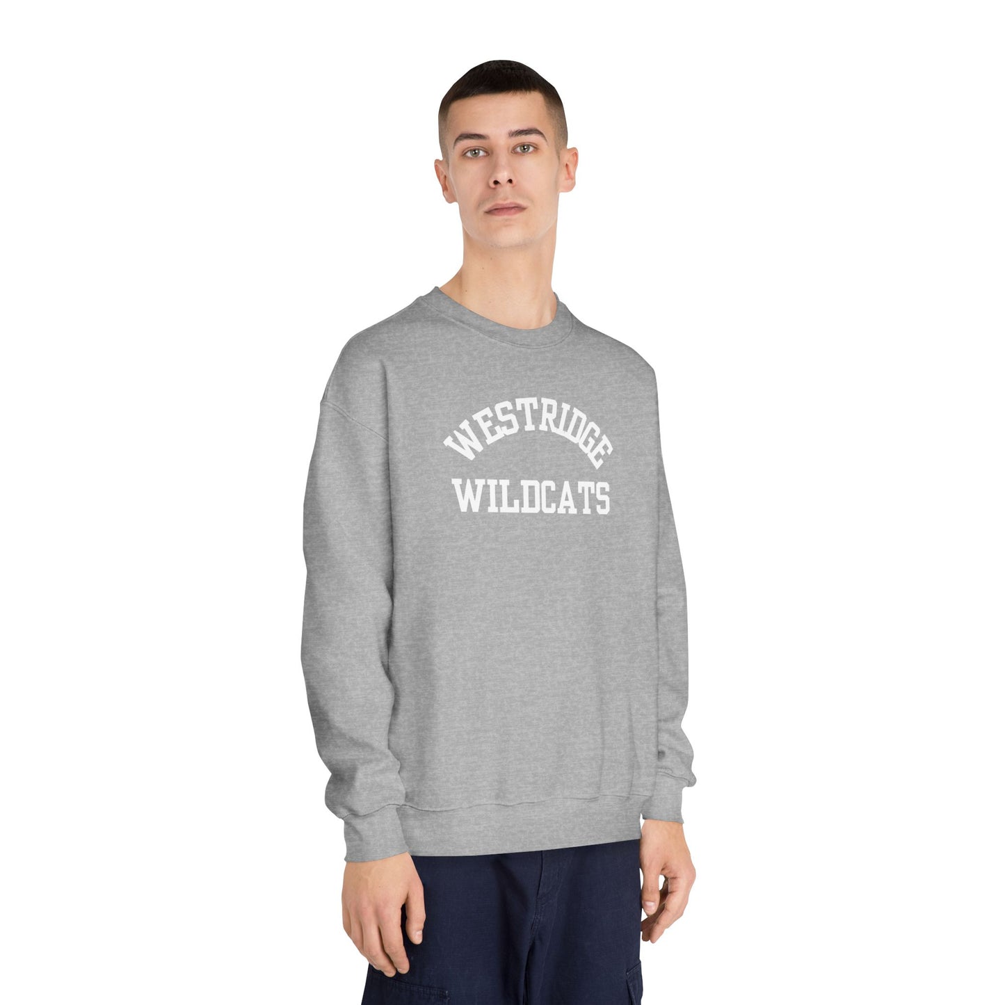 Adult Unisex DryBlend Crewneck Sweatshirt Westridge Wildcat (White Curved Logo)