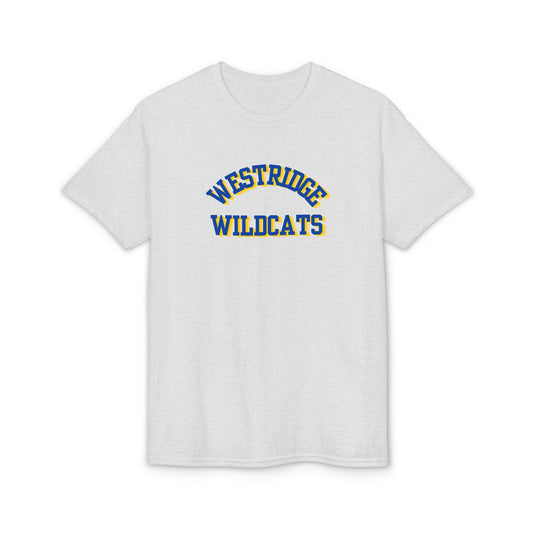 Adult Unisex DryBlend T-Shirt Westridge Wildcat (Blue/Yellow Curved Logo)