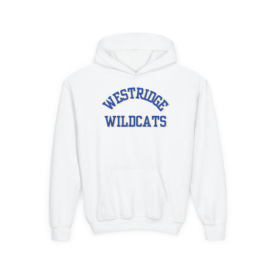 Kids Unisex Hoodie Westridge Wildcat (Blue/Yellow Curved Logo)