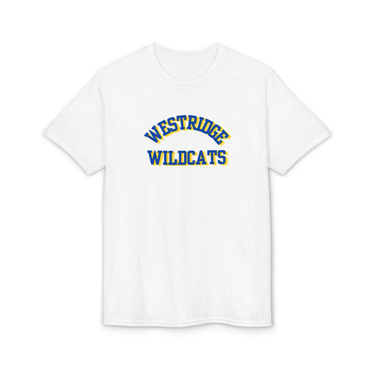 Adult Unisex DryBlend T-Shirt Westridge Wildcat (Blue/Yellow Curved Logo)