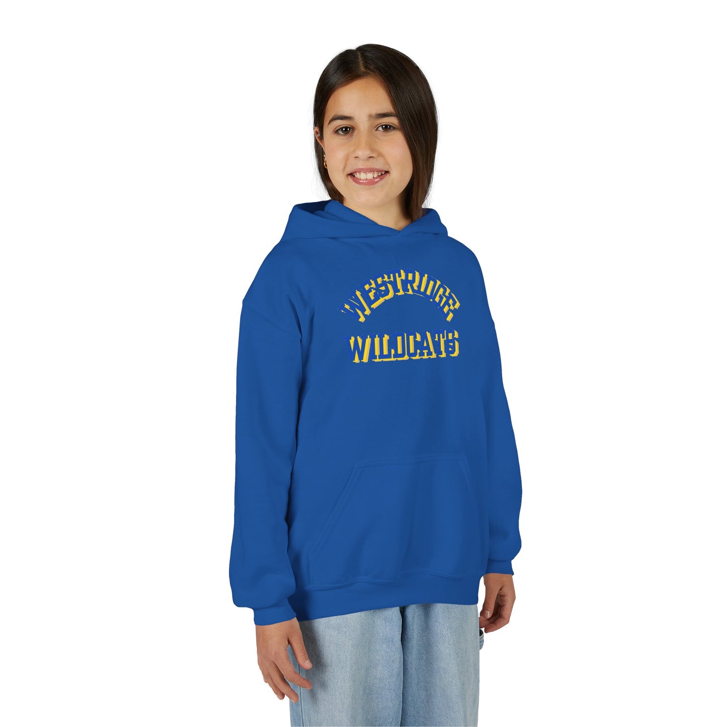 Kids Unisex Hoodie Westridge Wildcat (Blue/Yellow Curved Logo)