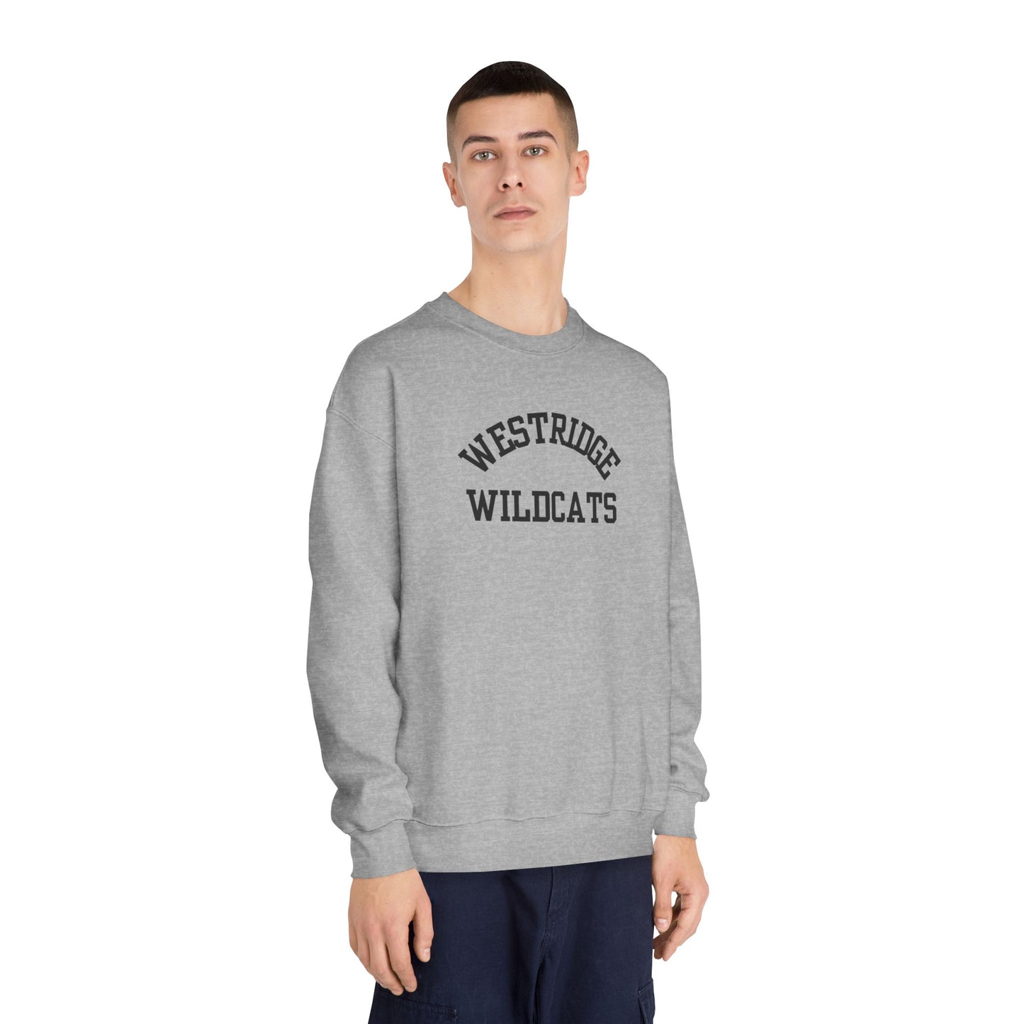Westridge Wildcat Unisex Adult DryBlend Crewneck Sweatshirt (Black Curved Logo)