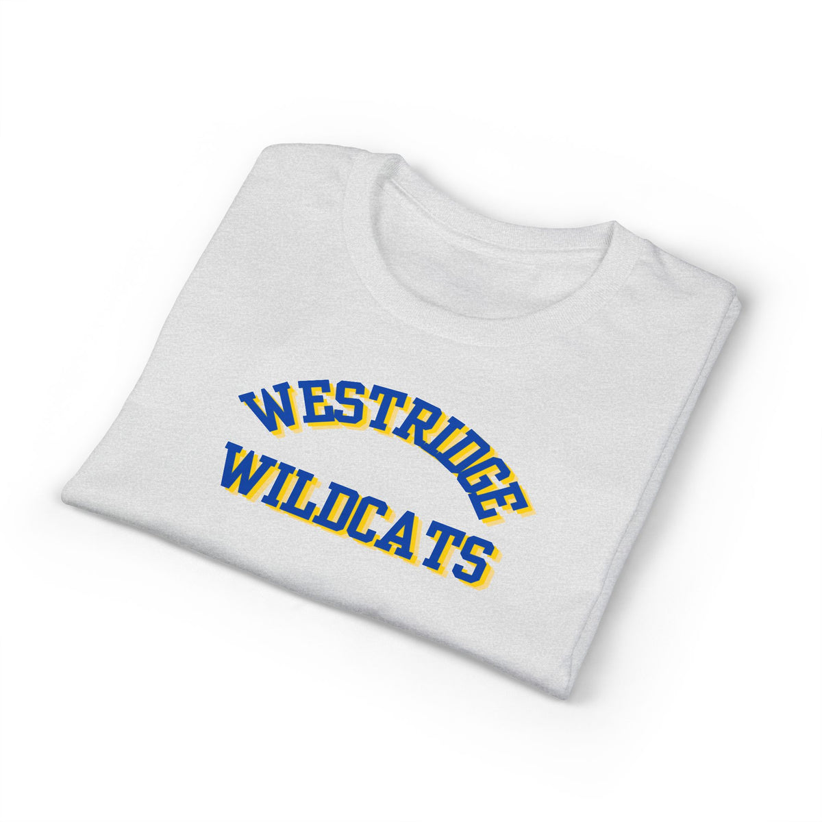 Adult Unisex DryBlend T-Shirt Westridge Wildcat (Blue/Yellow Curved Logo)