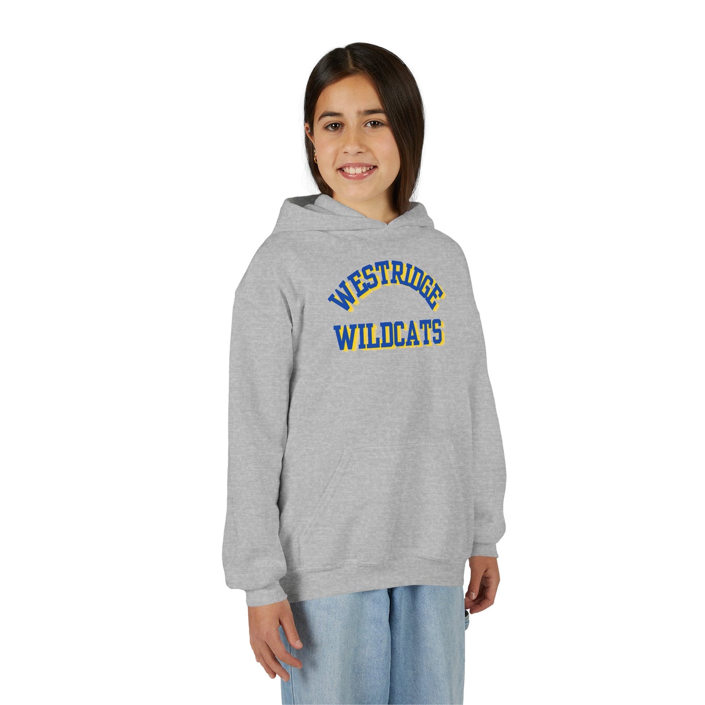 Kids Unisex Hoodie Westridge Wildcat (Blue/Yellow Curved Logo)