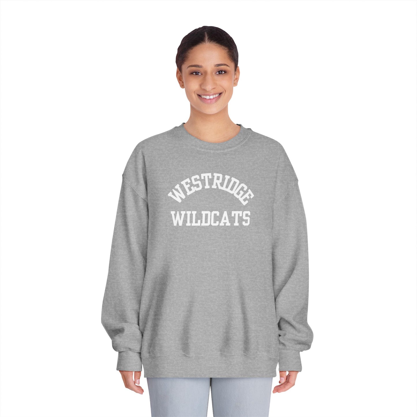 Adult Unisex DryBlend Crewneck Sweatshirt Westridge Wildcat (White Curved Logo)