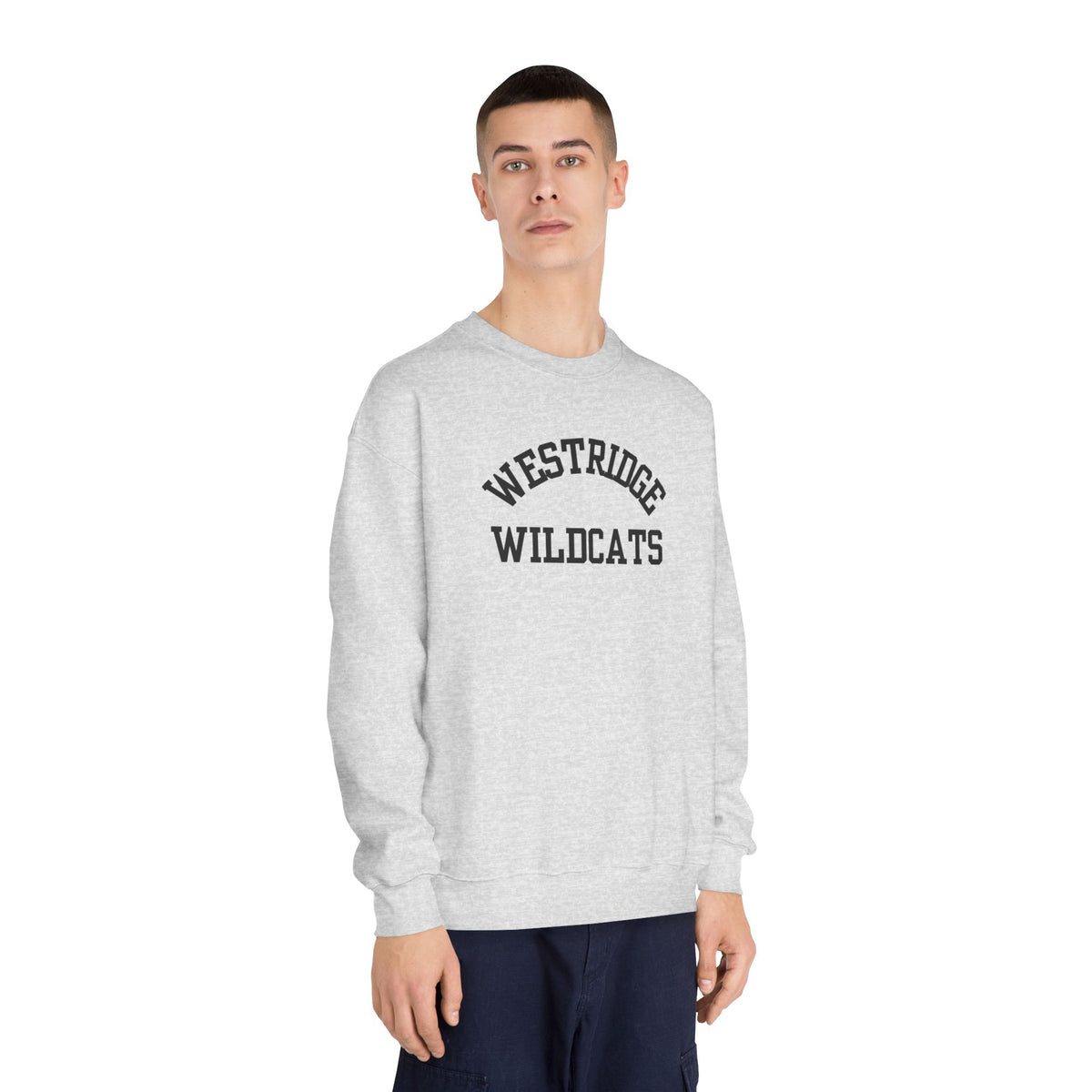 Adult Unisex DryBlend Crewneck Sweatshirt Westridge Wildcat (Black Curved Logo)