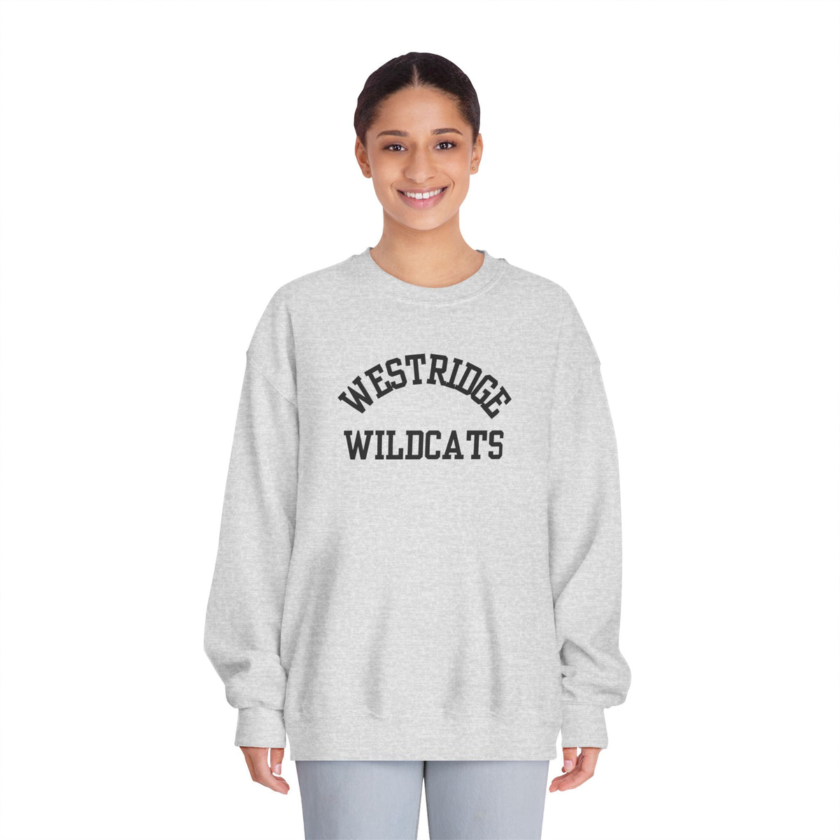 Adult Unisex DryBlend Crewneck Sweatshirt Westridge Wildcat (Black Curved Logo)