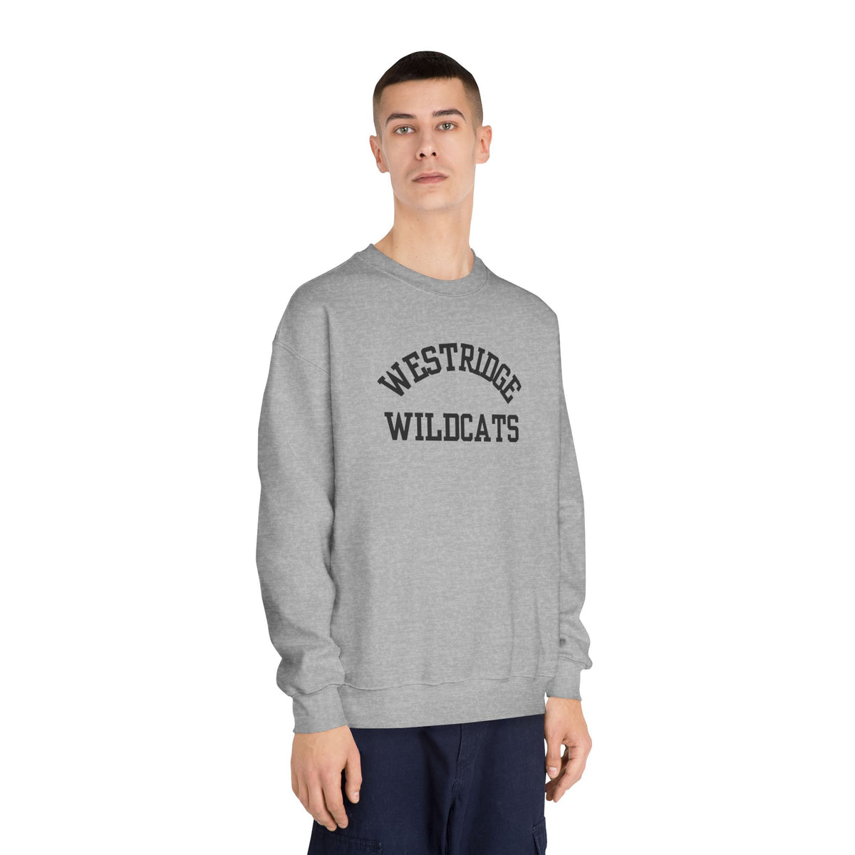 Adult Unisex DryBlend Crewneck Sweatshirt Westridge Wildcat (Black Curved Logo)