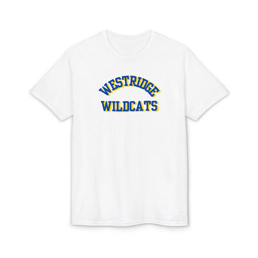 Adult Unisex DryBlend T-Shirt Westridge Wildcat (Blue/Yellow Curved Logo)